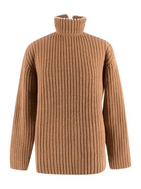 Loewe Beige Knit Pearl Embellished High Neck Sweater