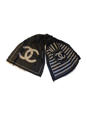 Chanel CC Jacquard Lurex Knit Cashmere Silk Blend Scarf