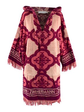 Zimmermann Lola Hooded Fringed Intarsia Cotton-Terry Kaftan
