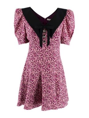 Alessandra Rich printed silk crepe puff sleeve mini dress