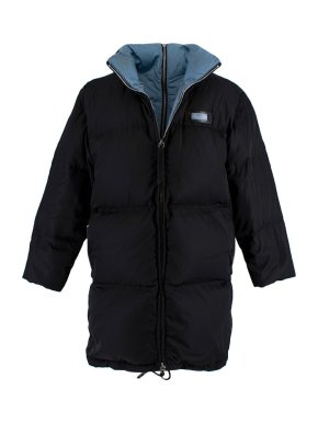 Prada Re-Nylon black & cloud blue zip-neck puffer coat