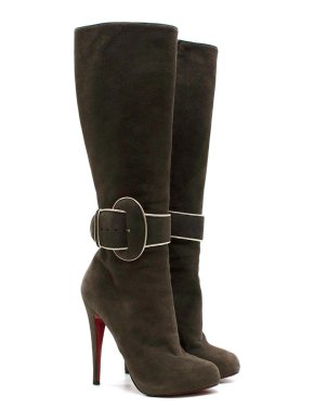Christian Louboutin Brown Gold Trimmed Buckle Knee Boots