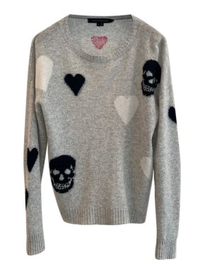 Skull Printed Grey Cashmere Crew Neck Jumper