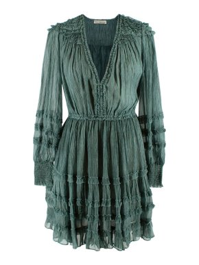 Ulla Johnson Jade Green Silk Tiered Mini Dress