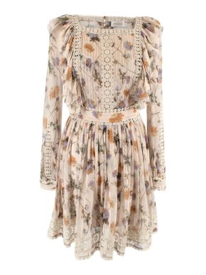 Zimmermann Floral Pleated Embroidered Mini Dress
