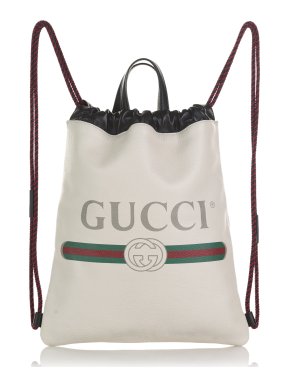 Gucci Logo Web Leather Drawstring Backpack