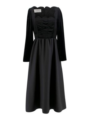 Valentino Garavani Velvet & Silk Scalloped Black Midi Dress