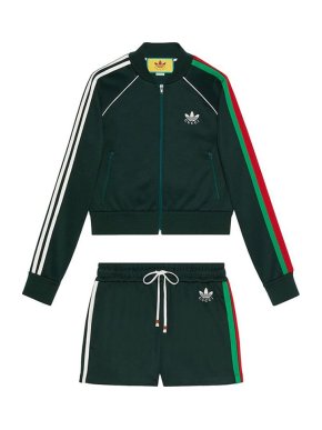 Gucci x Adidas Green Logo Web Zipped Jacket & Shorts Set