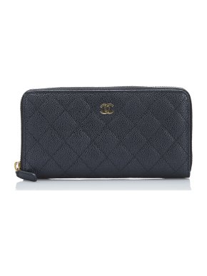 Chanel Black Caviar Quilted CC Zip Around wallet
