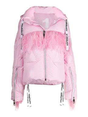 Khrisjoy Pink Feather Trimmed Down Filled Jacket