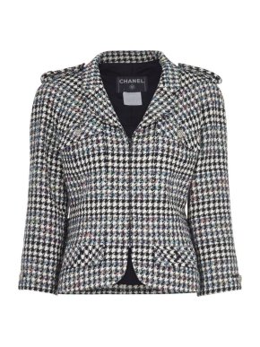 Chanel Multicoloured Houndstooth Tweed Cropped Jacket