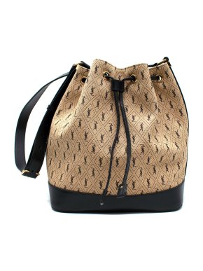 Saint Laurent Natural Canvas Monogram All Over Bucket Bag