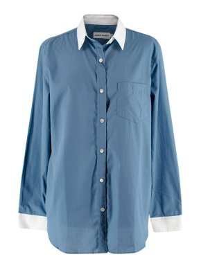 Marie Marot Blue Cotton Button Down Shirt