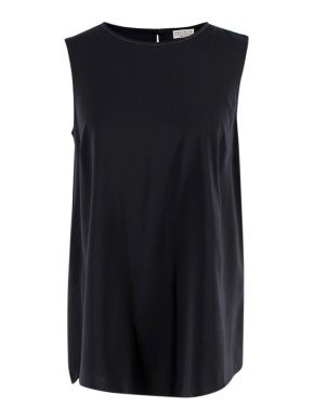 Brunello Cucinelli Monili Trimmed Sleeveless Silk Blouse