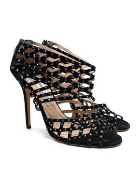 Jimmy Choo Black Suede Crystal Embellished Strappy Sandals