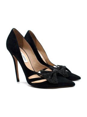 Jimmy Choo Black Suede Crystal Embellished Bow Pumps