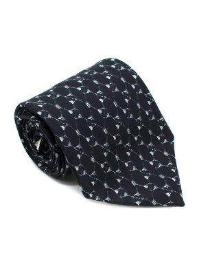 Hermes Navy Woven Printed Silk Tie