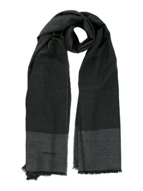 Tom Ford Grey Wool, Cashmere & Silk Scarf 205x80cm