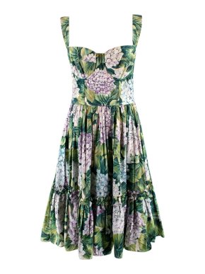 Dolce & Gabbana Hydrangea Print Cotton Poplin Sleeveless Dress