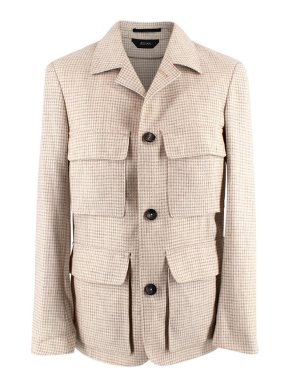 Ermenegildo Zegna Beige Houndstooth 4 Pocket Jacket