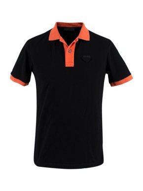 Prada Black & Orange Cotton Polo Shirt