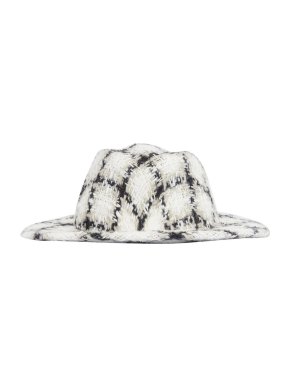 Chanel Runway White & Black Tweed Boater Hat