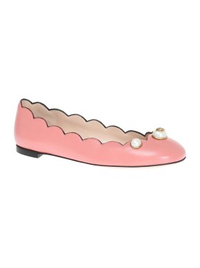 Gucci GG Marmont Pink Leather Scalloped Ballet Flats