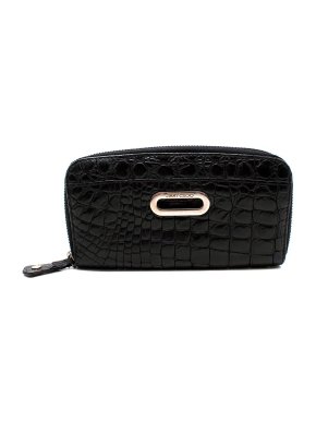 Jimmy Choo Black Alligator Embossed Leather Wallet