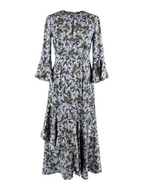 Erdem Florence Blue Floral Silk Midi Dress