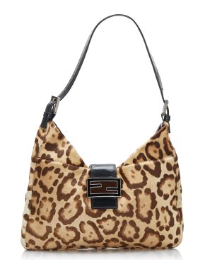 Fendi Leopard Printed Pony Hair Baguette Bag