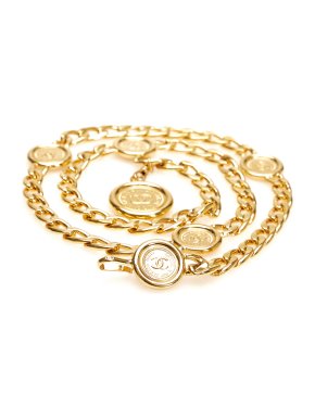 Chanel Gold Tone Medallion Chain Link Belt