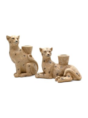 Oka Pair of Lakadema Lounging Leopard Candle Holders