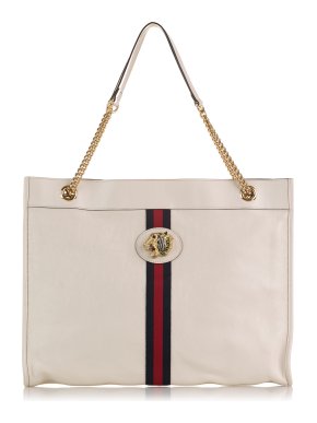 Gucci White Leather Web Large Rajah Tote Bag