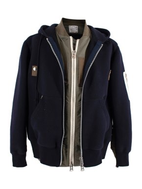 Sacai Khaki and Navy Hoodie Bomber Jacket