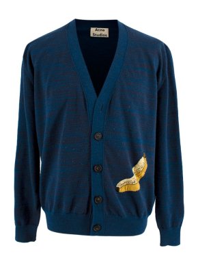 Acne Banana Logo Blue Knit Cardigan