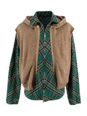 Undercover Green Check & Brown Knit Double Jacket