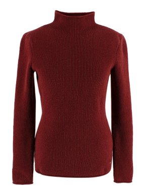 Hermes Cashmere Maroon Ribbed Mock Neck Jumper