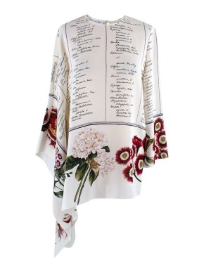 Oscar de la Renta Floral Calligraphy Silk Asymmetric Top