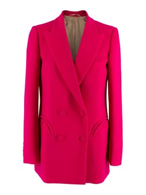 Pink Wool Longline Double Breasted Blazer