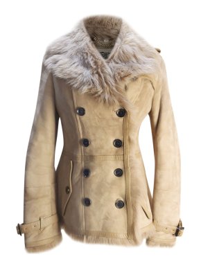 Burberry Suede & Shearling Double Breasted Pea Coat