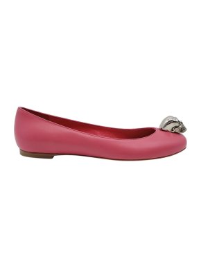Alexander McQueen Pink Leather Silver Skull Ballet Flats