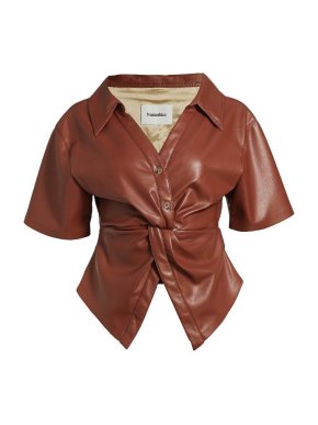 Nanushka Thora Twist-Front Vegan Leather Top