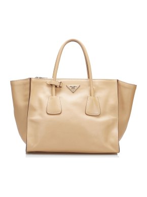 Prada Beige Leather Diagramme Tote Bag