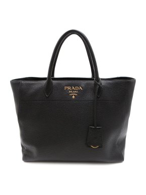 Prada Black Grained Leather Tote Bag