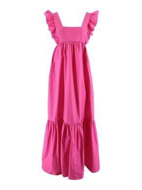 Self Portrait Fuchsia Ruffled Square Neck Maxi-Dress