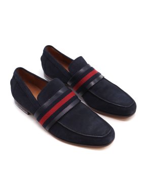 Gucci Navy Suede Web Trimmed Loafers