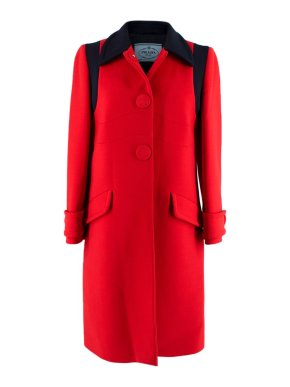Prada Red & Navy Wool Single Breasted Coat