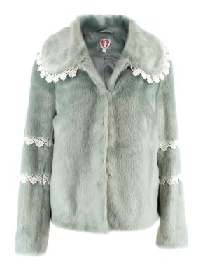 Shrimps Lace Trim Blue Faux Fur Jacket