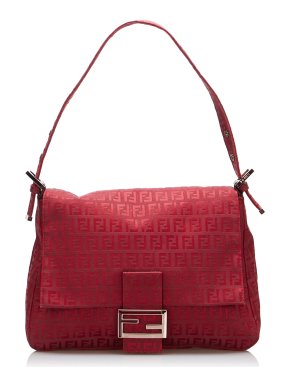 Fendi Red Canvas Zucchino Mamma Forever Baguette