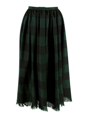 Dior Green Checked A-Line Fringed Midi Skirt